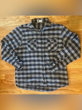 MuskOx Mens Plaid Flannel Rugged Shirt XL Gray Black Heavyweight Cotton Portugal